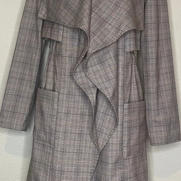 cupcakes and cashmere Plaid Drape Front Trench Coat XS - Picture 4 of 16